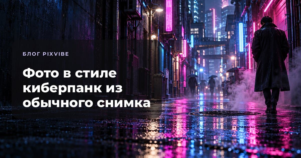 Фото в стиле киберпанк из обычного снимка: палитра, свет, шесть образов и места, где нейросеть ошибается