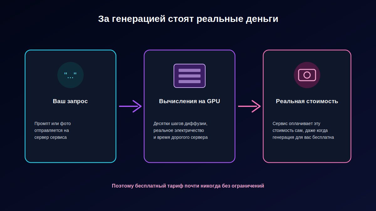 Схема экономики вычислений: почему генерация фото и видео стоит сервису реальных денег