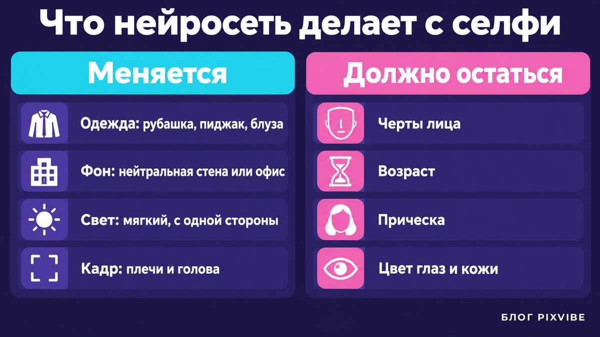 Схема: что нейросеть меняет в селфи и что должно остаться