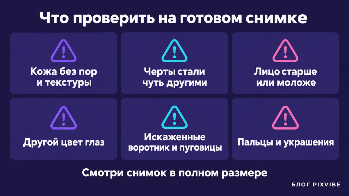 Схема из шести проверок готового делового портрета