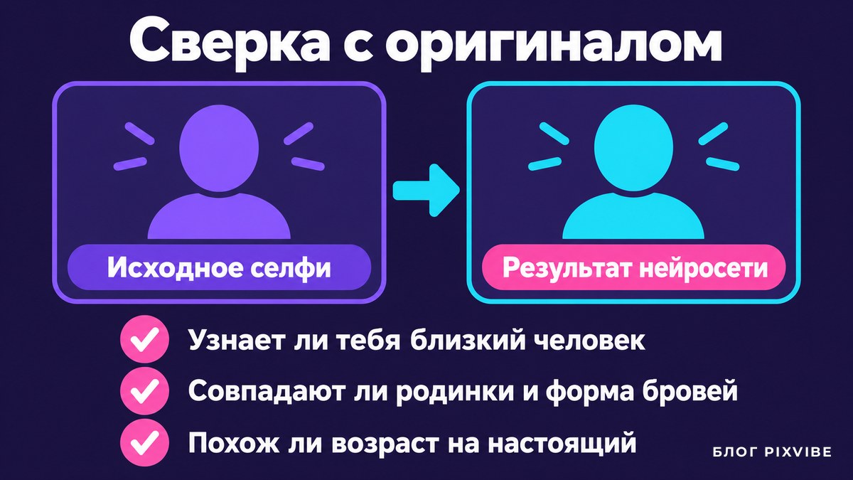 Схема сверки результата нейросети с исходным селфи