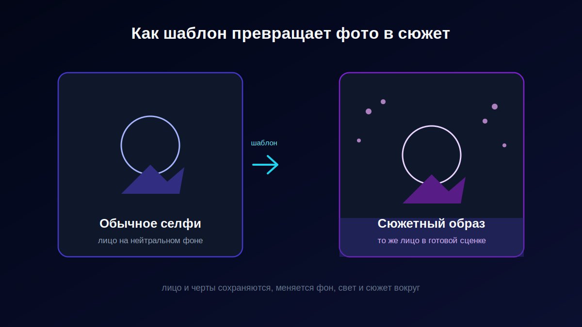 Обычное селфи превращается в тематический сюжетный образ через нейросеть