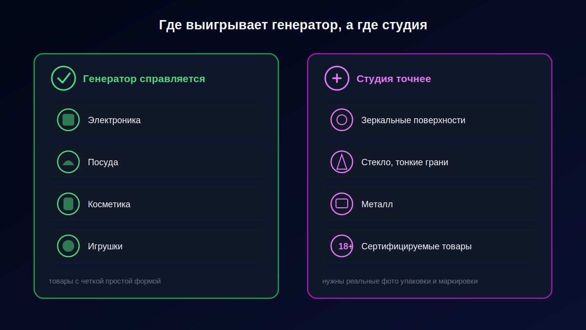 Сравнение товаров: где справляется генератор, а где нужна студия