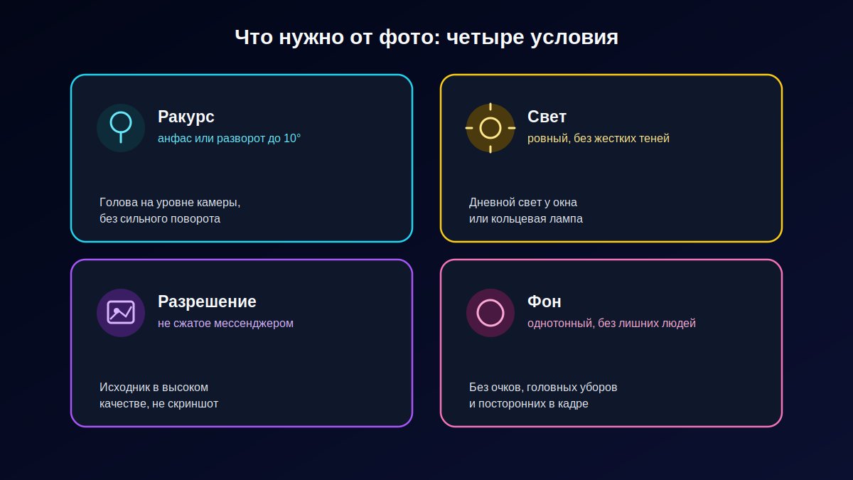 Чек-лист требований к фото для мультяшного аватара: ракурс, свет, разрешение, фон