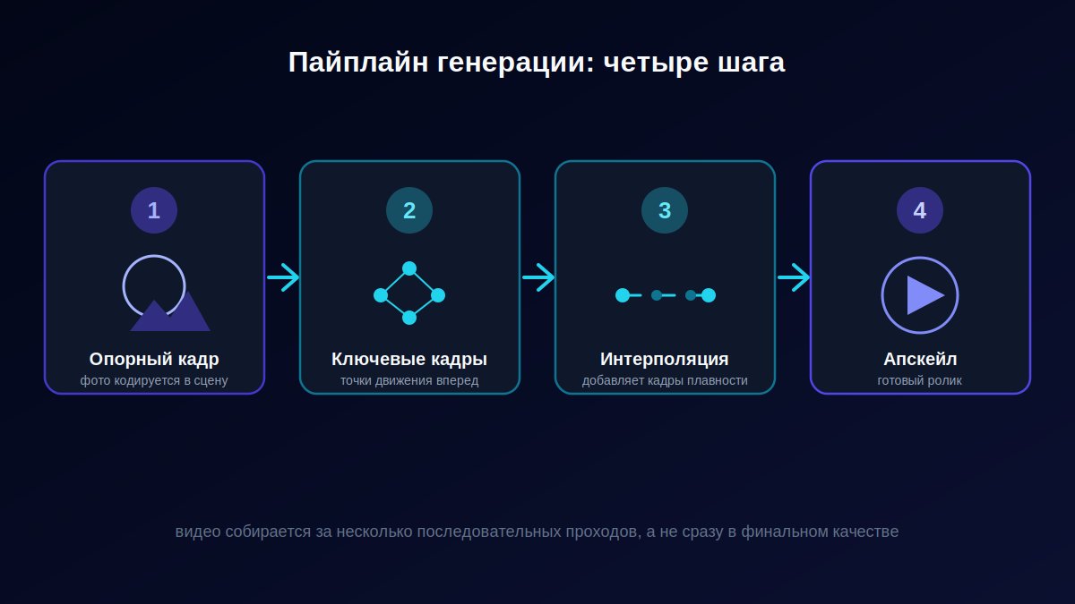 Пайплайн из четырех шагов: опорный кадр, ключевые кадры, интерполяция, повышение разрешения