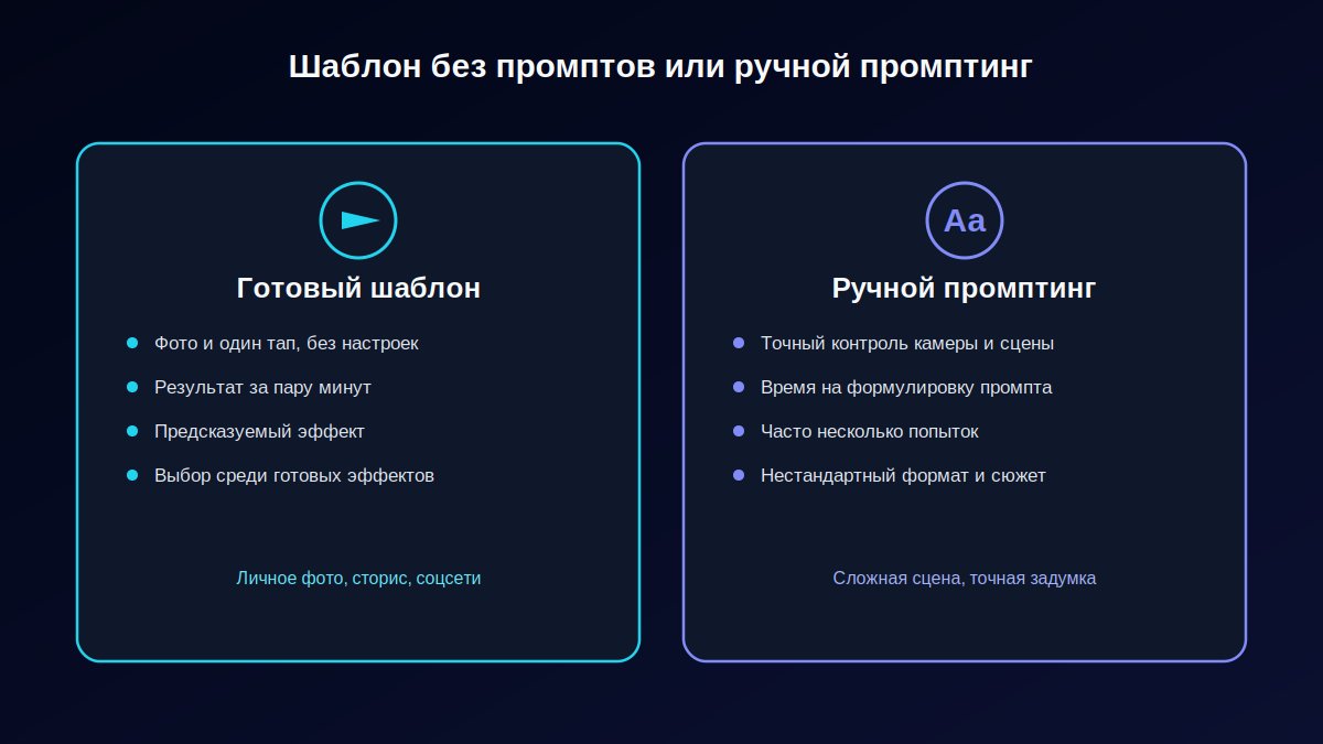 Сравнение: готовый шаблон без промптов против ручного промптинга в большой нейросети
