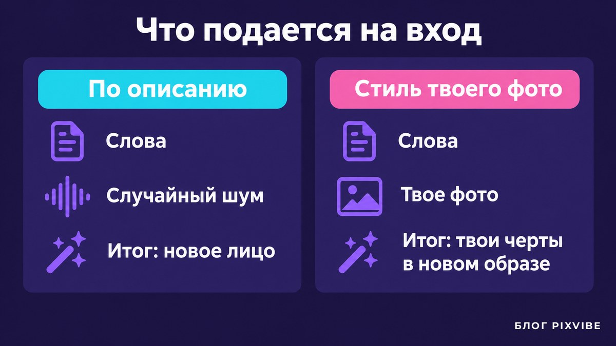 Схема: что подается на вход при рисовании по описанию и при смене стиля фото