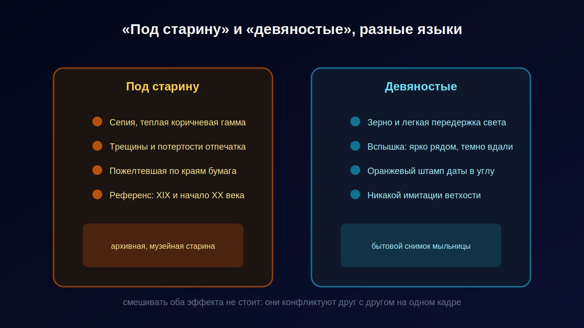 Сравнение эстетики под старину и пленочного стиля 90-х: сепия против зерна и вспышки