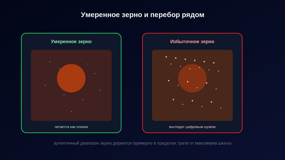 Сравнение умеренного и избыточного зерна на одном и том же фото