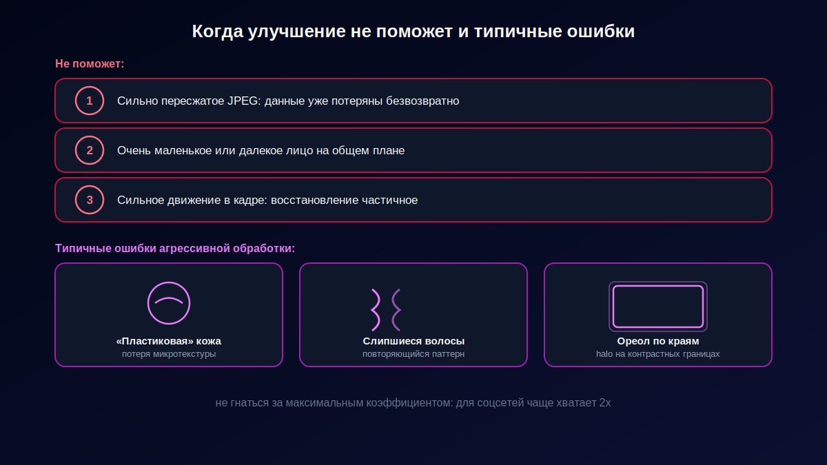 Чек-лист: когда улучшение фото не поможет и типичные артефакты после агрессивного апскейла