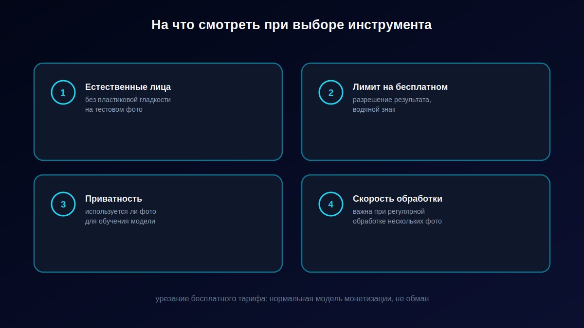 Четыре критерия выбора сервиса улучшения фото: лица, лимит разрешения, приватность, скорость